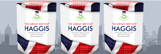 Gold medal winning traditional Scotch Haggis dressed in a new coat of red, white and blue with a subtle hint of tartan
